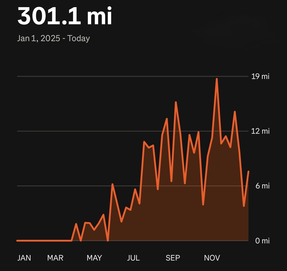 My 2025 running mileage.